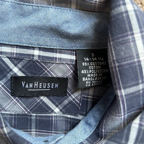 Van Huesen Blue White Plaid Button Down Long Sleeve Size Small - Picture 3 of 5
